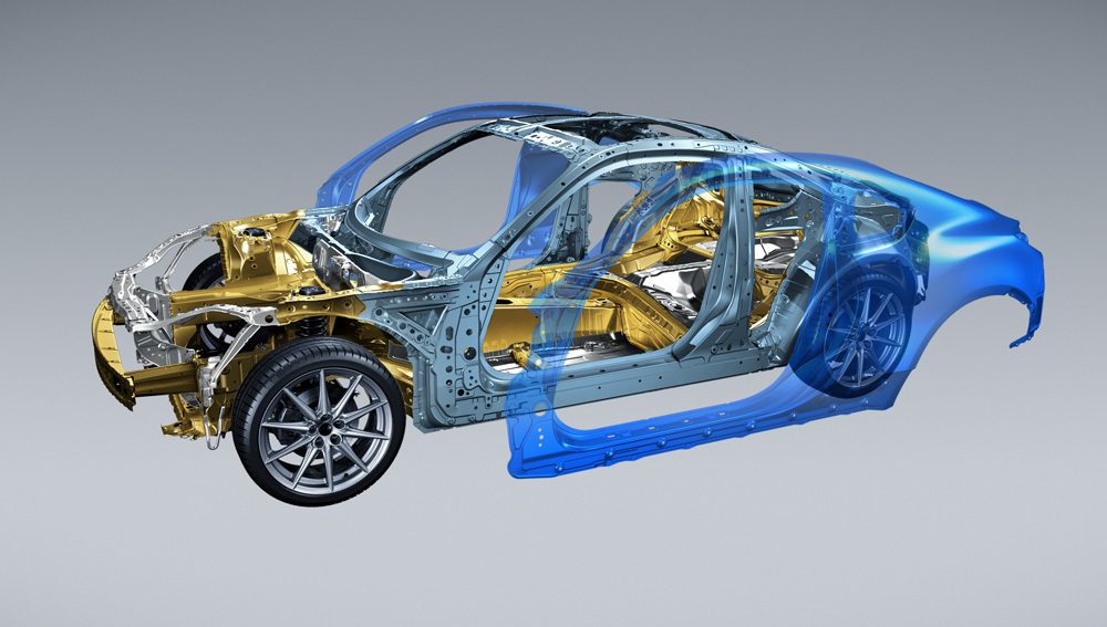 Illustration du châssis léger et des panneaux de carrosserie de la BRZ.