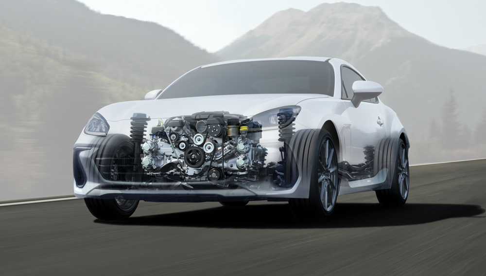 Vue de coupe d’une BRZ et de son moteur BOXER® Subaru