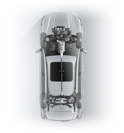 Cutaway image of Forester showing transmission and Symmetrical Full-Time AWD system.