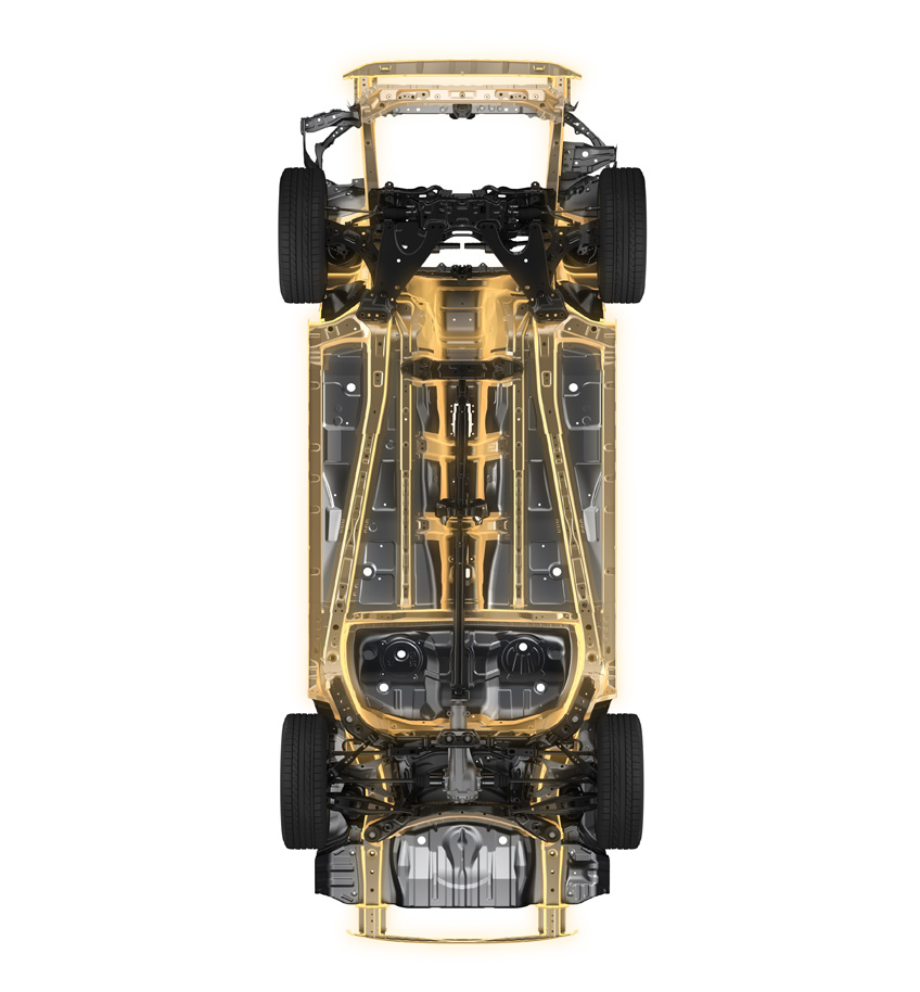 Vue de dessous de la plateforme globale Subaru.