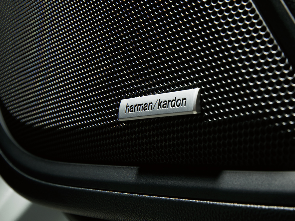 Plan rapproché d’un haut-parleur Harman Kardon<sup>MD</sup>. 12-speaker Audio System