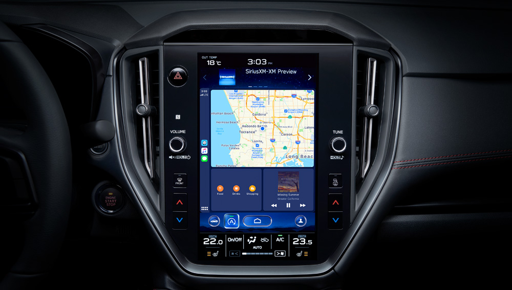 Infotainment system of 2023 WRX Sport-tech trim.