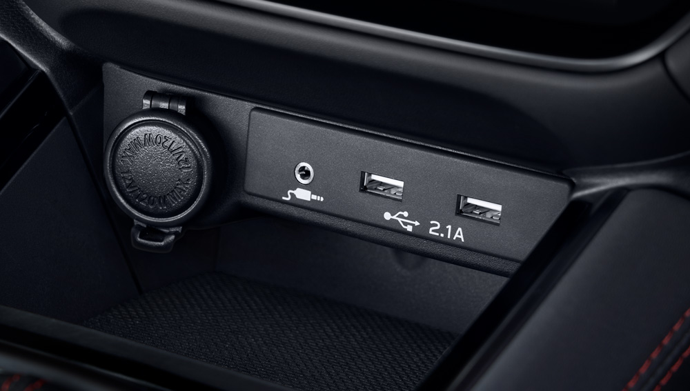 2023 WRX 12V power outlet and dual USB ports.