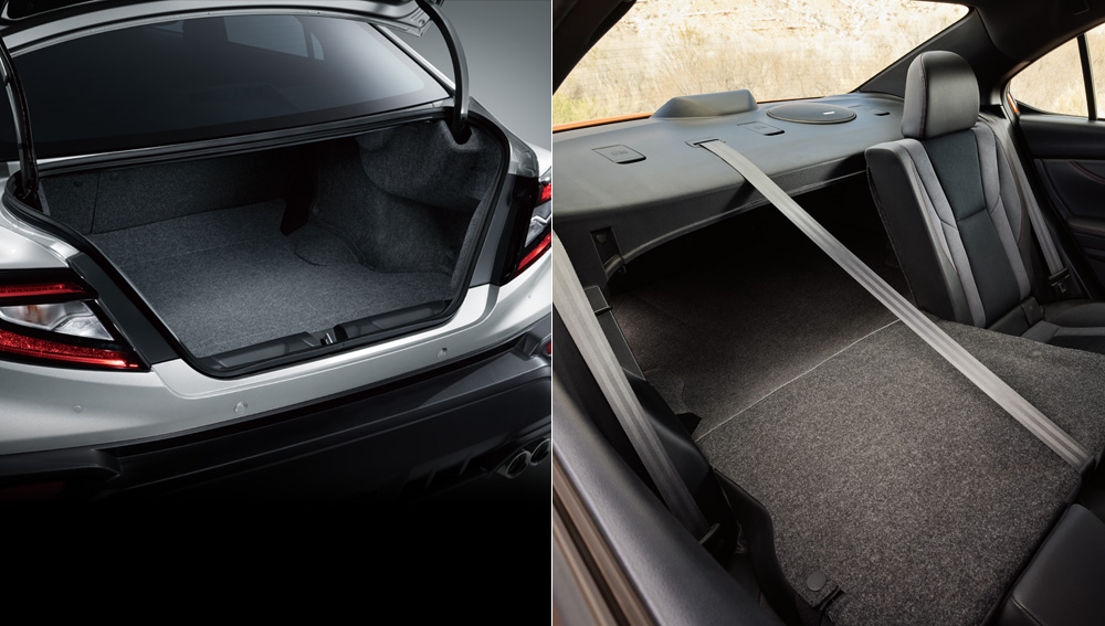 2023 WRX trunk with wide opening and fold down seats with passthrough.
