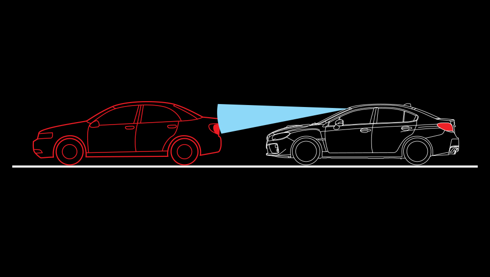 Schéma illustrant le freinage précollision du système EyeSight.