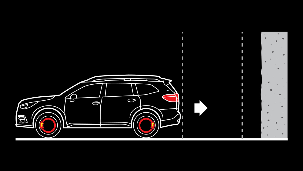 Illustration showing how Reverse Automatic Braking works.