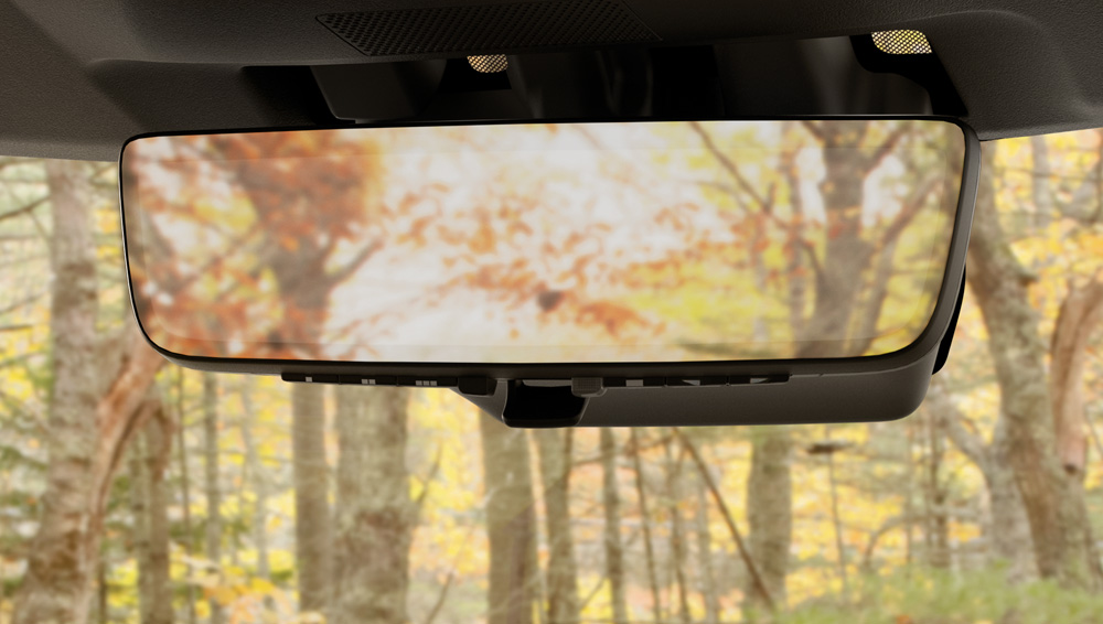 Close up shot of the smart rearview mirror.