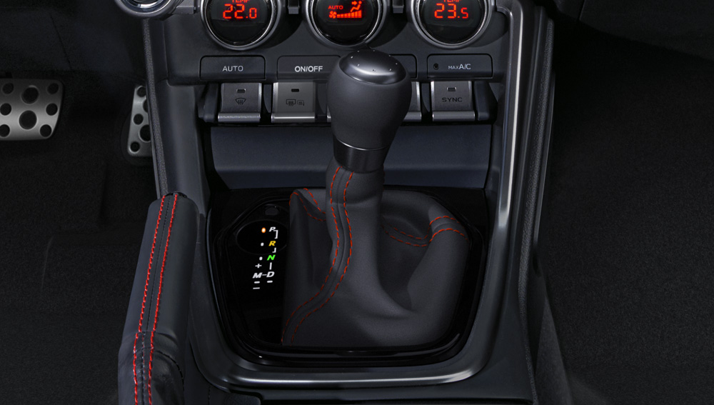 Close up of the BRZ 6-speed automatic shifter.