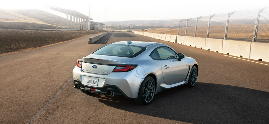 Rear shot of 2024 BRZ at the race track.