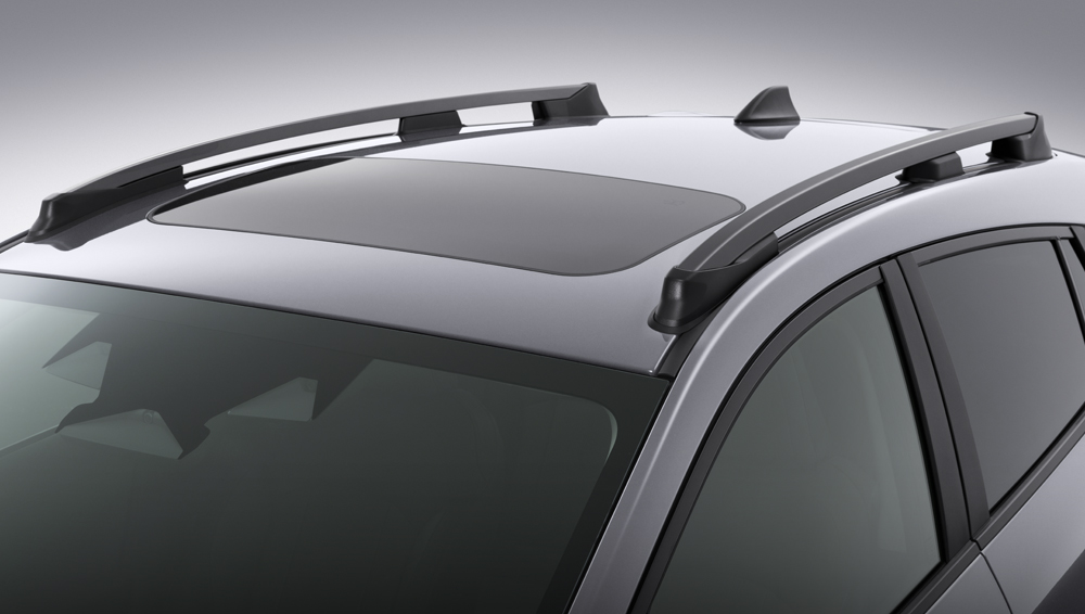 2024 Crosstrek roof view with rails and sunroof.
