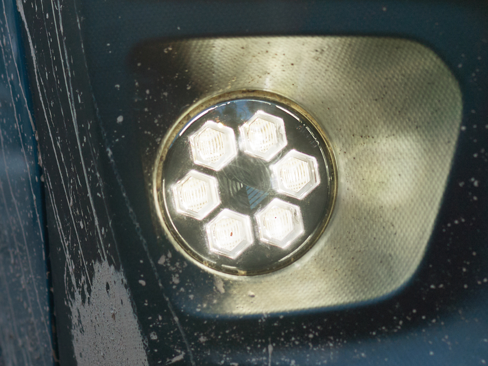 Close up of 2024 Forester Wilderness hexagonal shaped KED fog light. (High-relief Design)