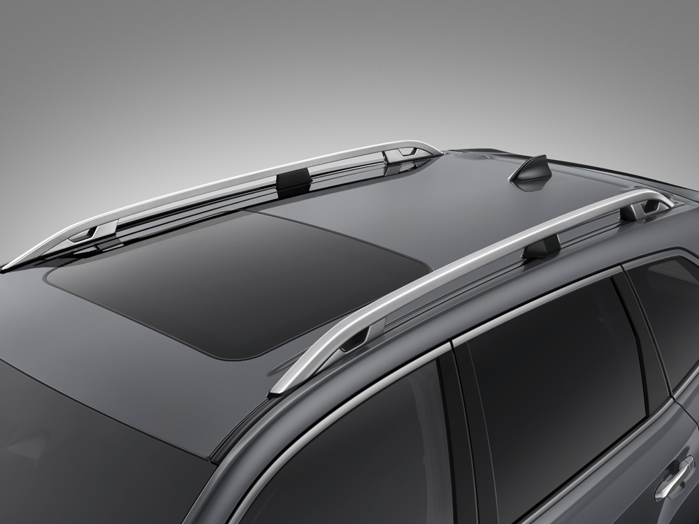 Close up of 2024 Forester roof rails with tie-downs.