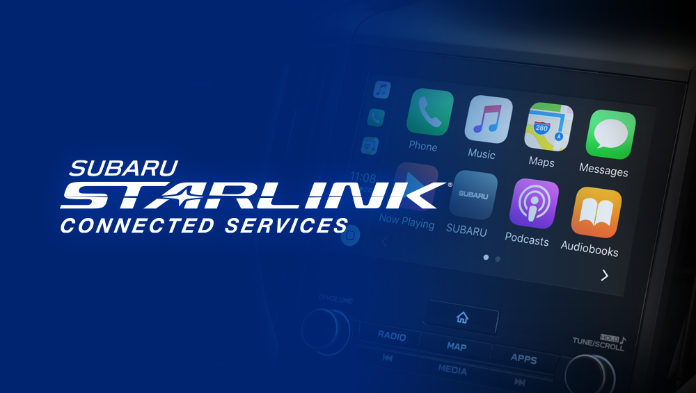 Subaru Starlink Connected Services text over Forester interior image.
