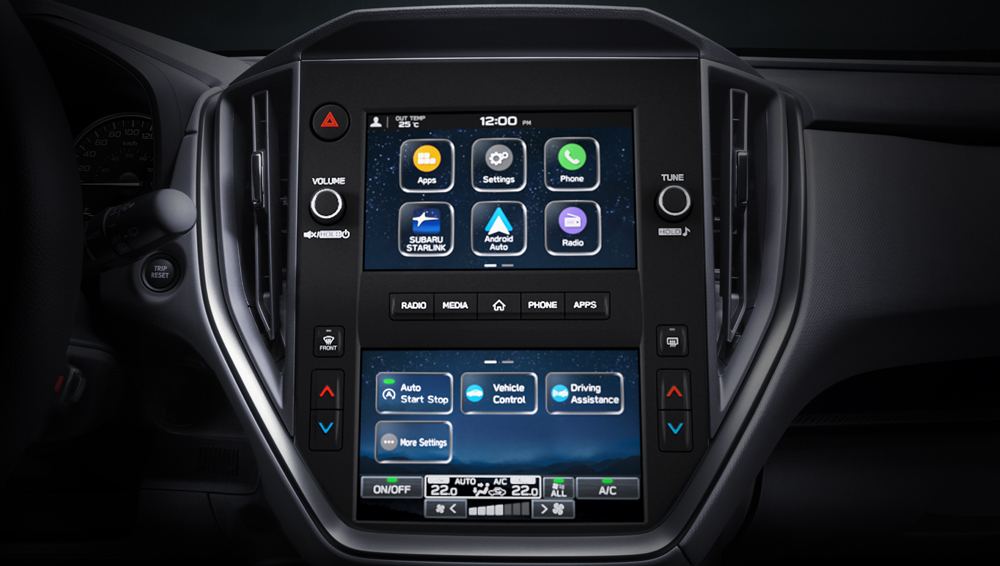 Shot of dual 7-inch screen infotainment system.