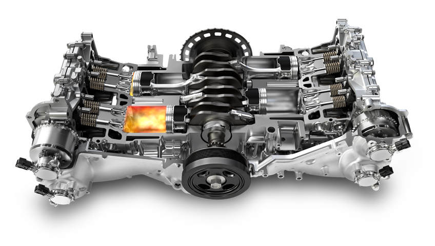 Cutaway image of a Subaru BOXER<sup>®</sup> engine