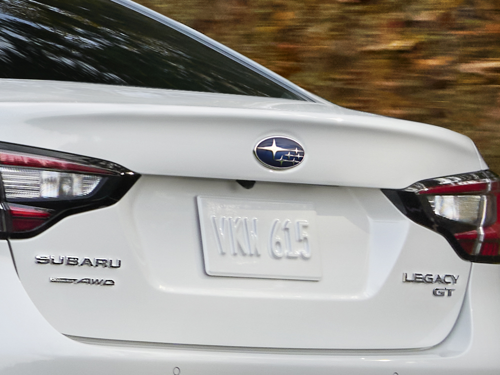 Closeup of 2024 Legacy GT integrated rear spoiler.