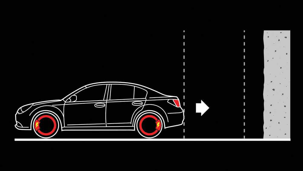 Image of how Reverse Auto Braking works.