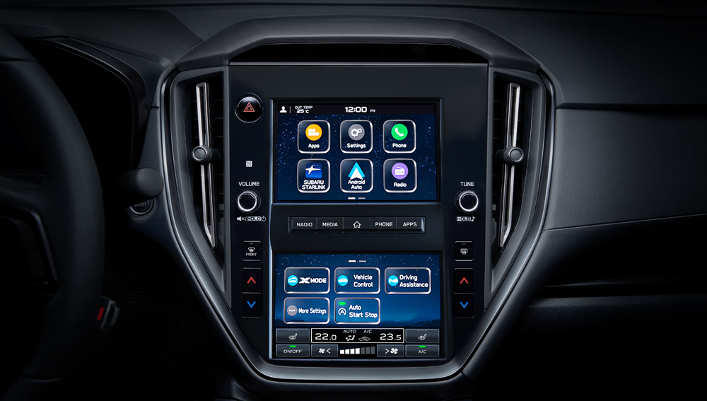 Infotainment system of 2024 WRX base trim.