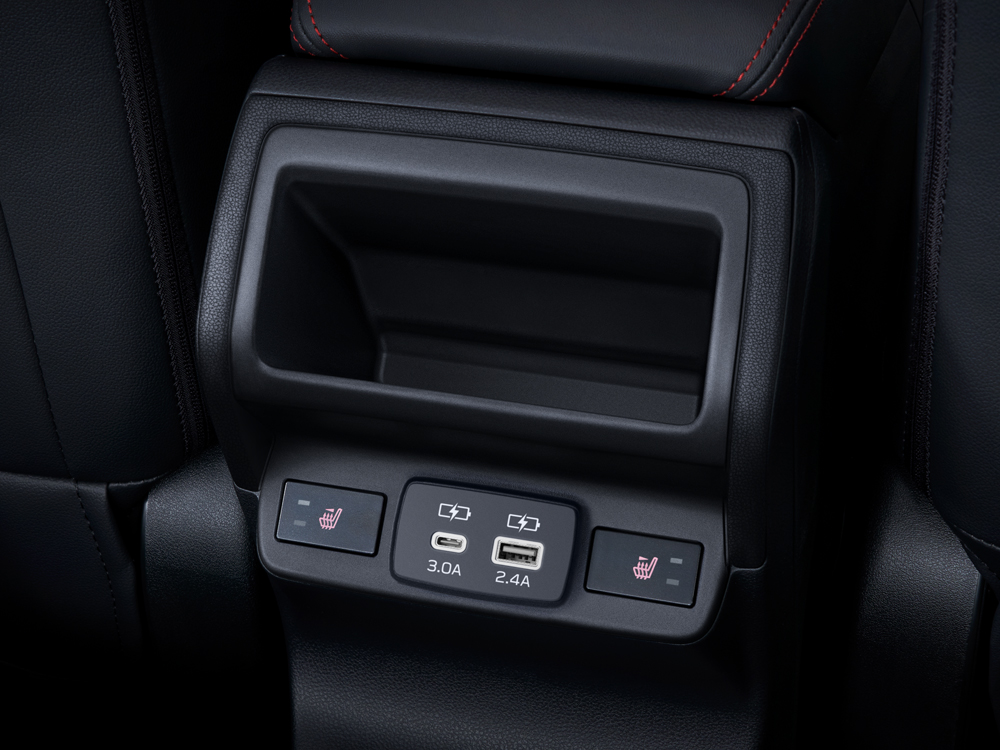 2024 WRX Sport-tech rear heated seats and dual USB ports.