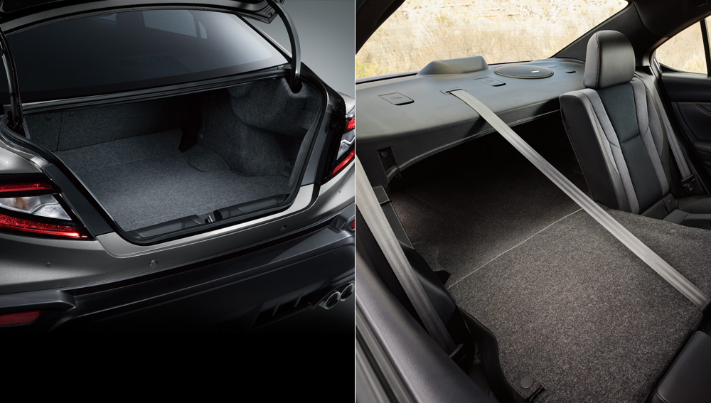 2024 WRX trunk with wide opening and fold down seats with passthrough.