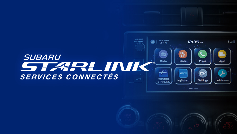 Subaru Starlink Connected Services graphic showing the infotainment screen.