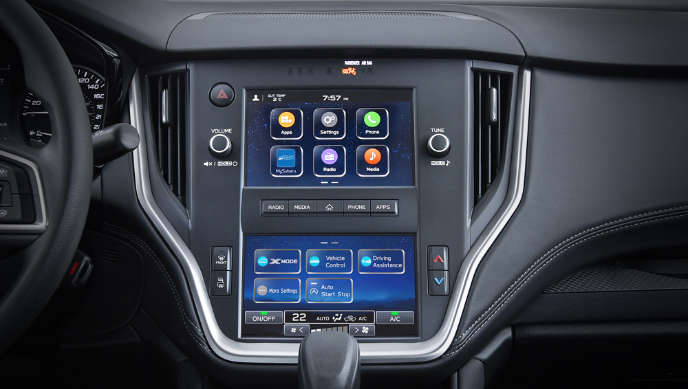2024 Outback Convenience Dual 7-inch infotainment touchscreens.