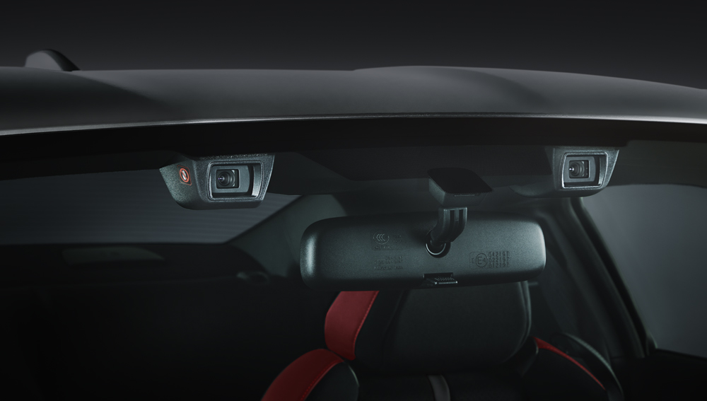 Closeup of new EyeSight® stereo cameras.