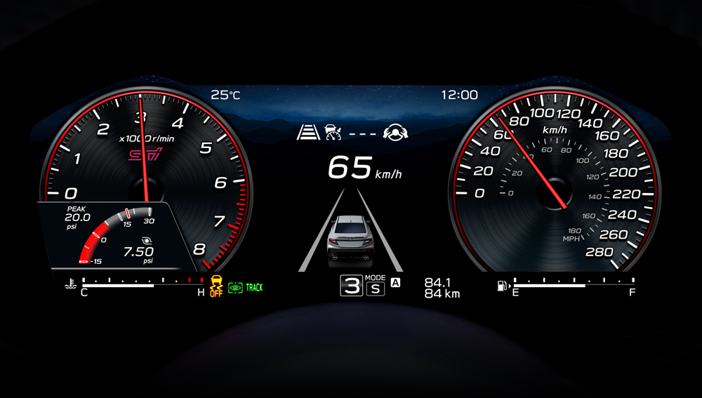 2025 GT and tS digital dash gauges.