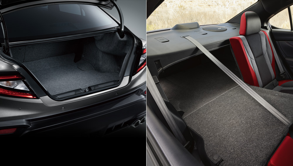 2025 WRX trunk with wide opening and fold down seats with passthrough.