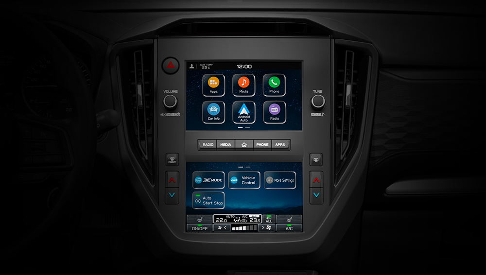 Écran double 7 po du système d’infodivertissement de la Forester Commodité 2026.