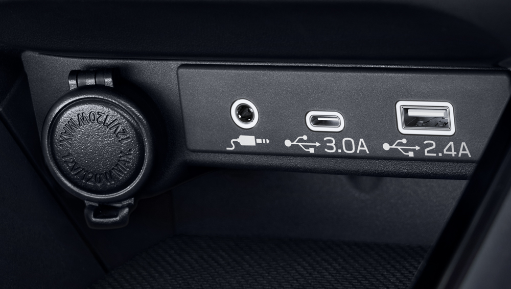 2026 WRX 12V power outlet and dual USB ports.
