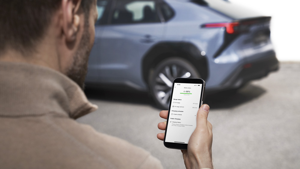 Close-up shot of Subaru Connect app on smartphone.