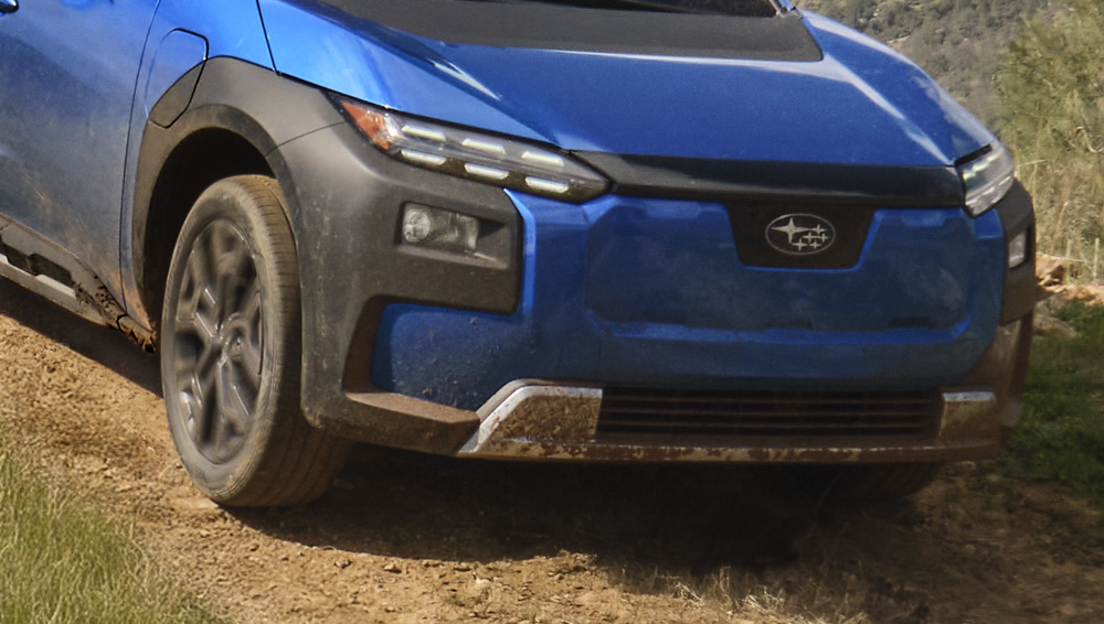 Close-up shot of the front suspension.