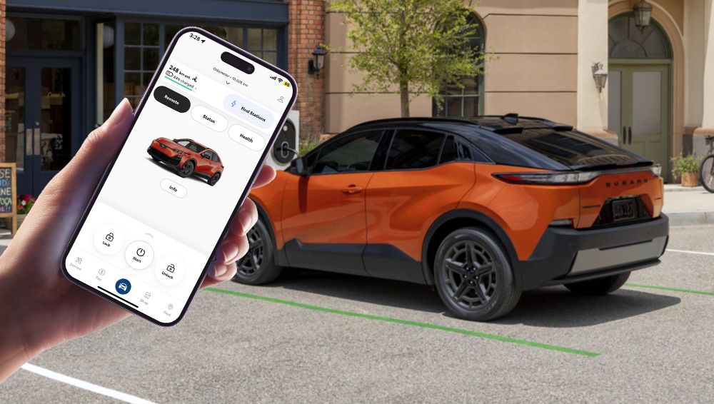 Close-up shot of Subaru Connect app on smartphone.
