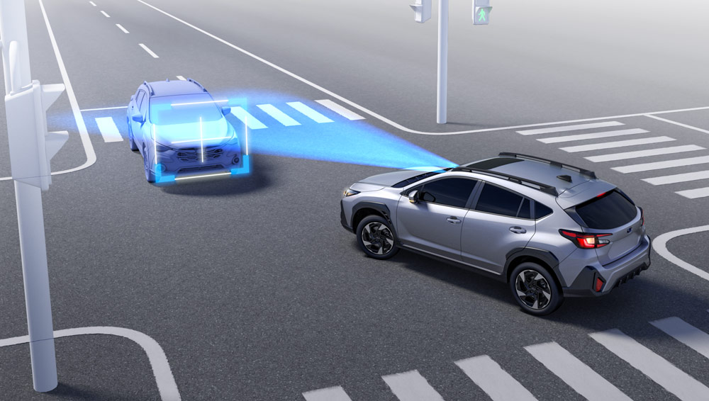 Illustration showing the ABS helping to stop the Crosstrek.