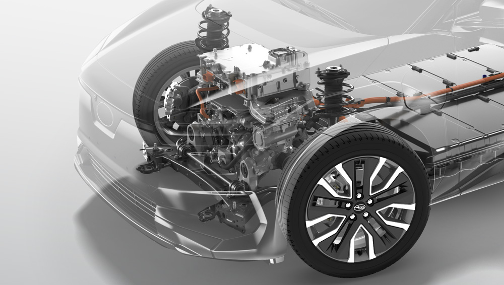 Close-up shot of the front suspension.