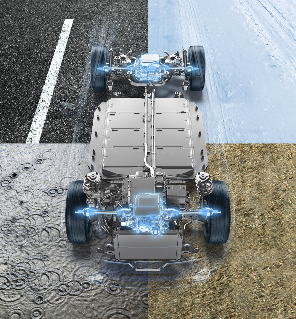 Symmetrical AWD on various surfaces.