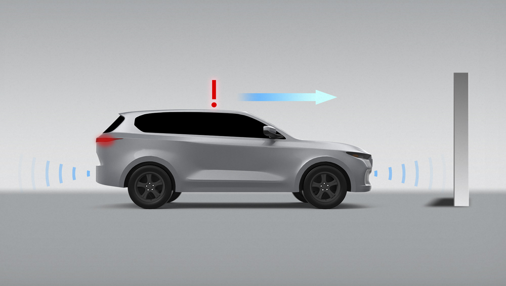 Diagram of how Reverse Automatic Braking works.