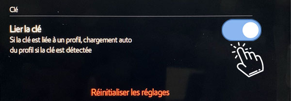 Du côté droit, faites défiler l’écran jusqu’à l’option Lier la clé et activez-la ON