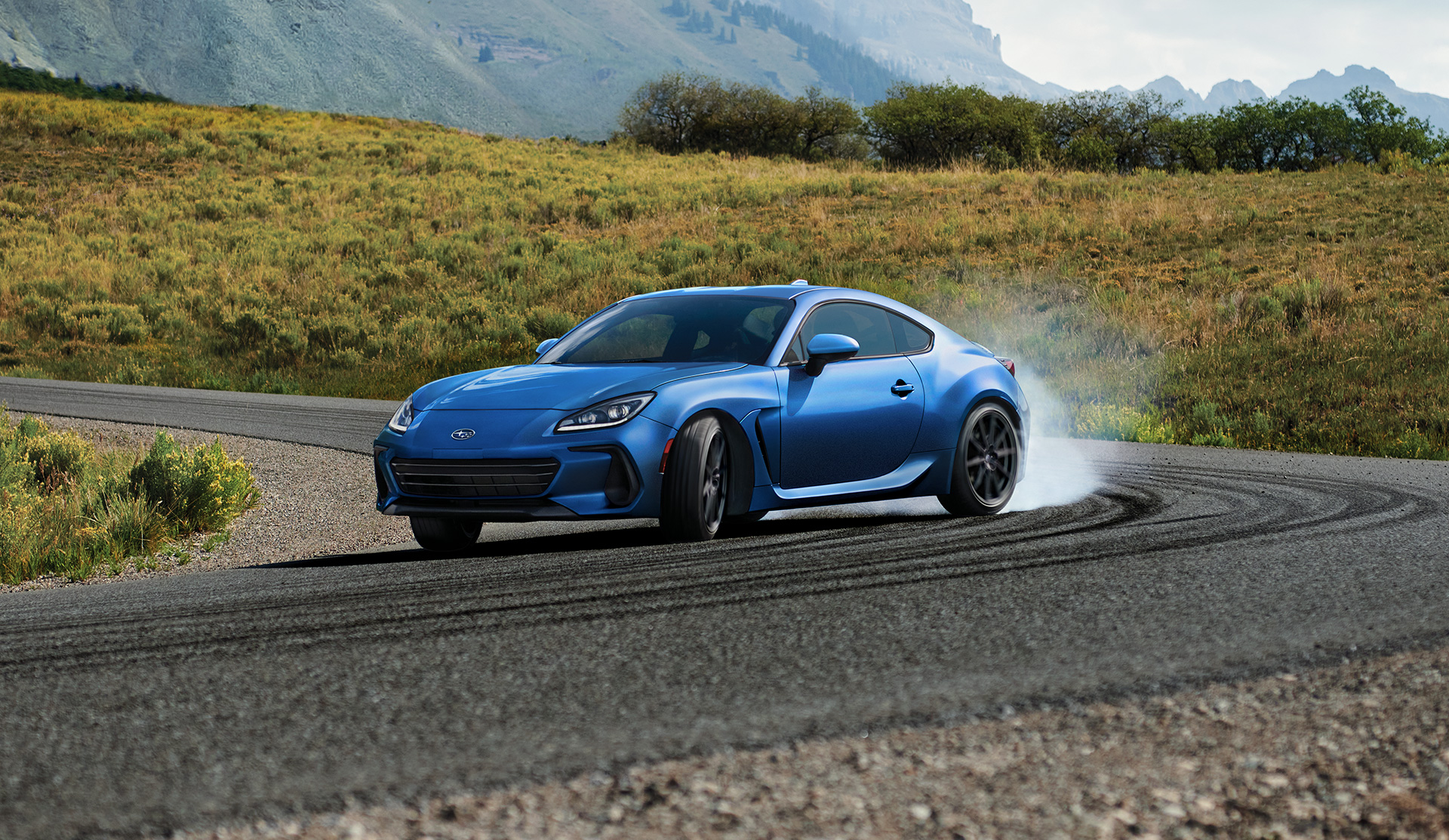 Front quarter of 2024 BRZ tS stopped on racetrack