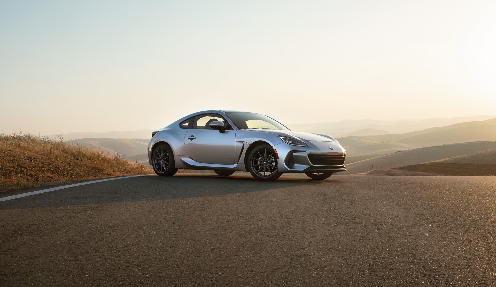 Front quarter shot of 2024 BRZ stopped on racetrack.