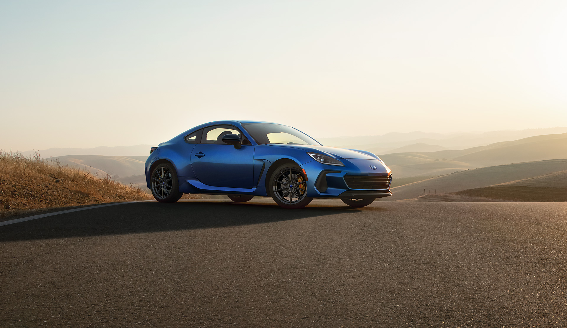 Front quarter shot of 2024 BRZ tS parked on racetrack.