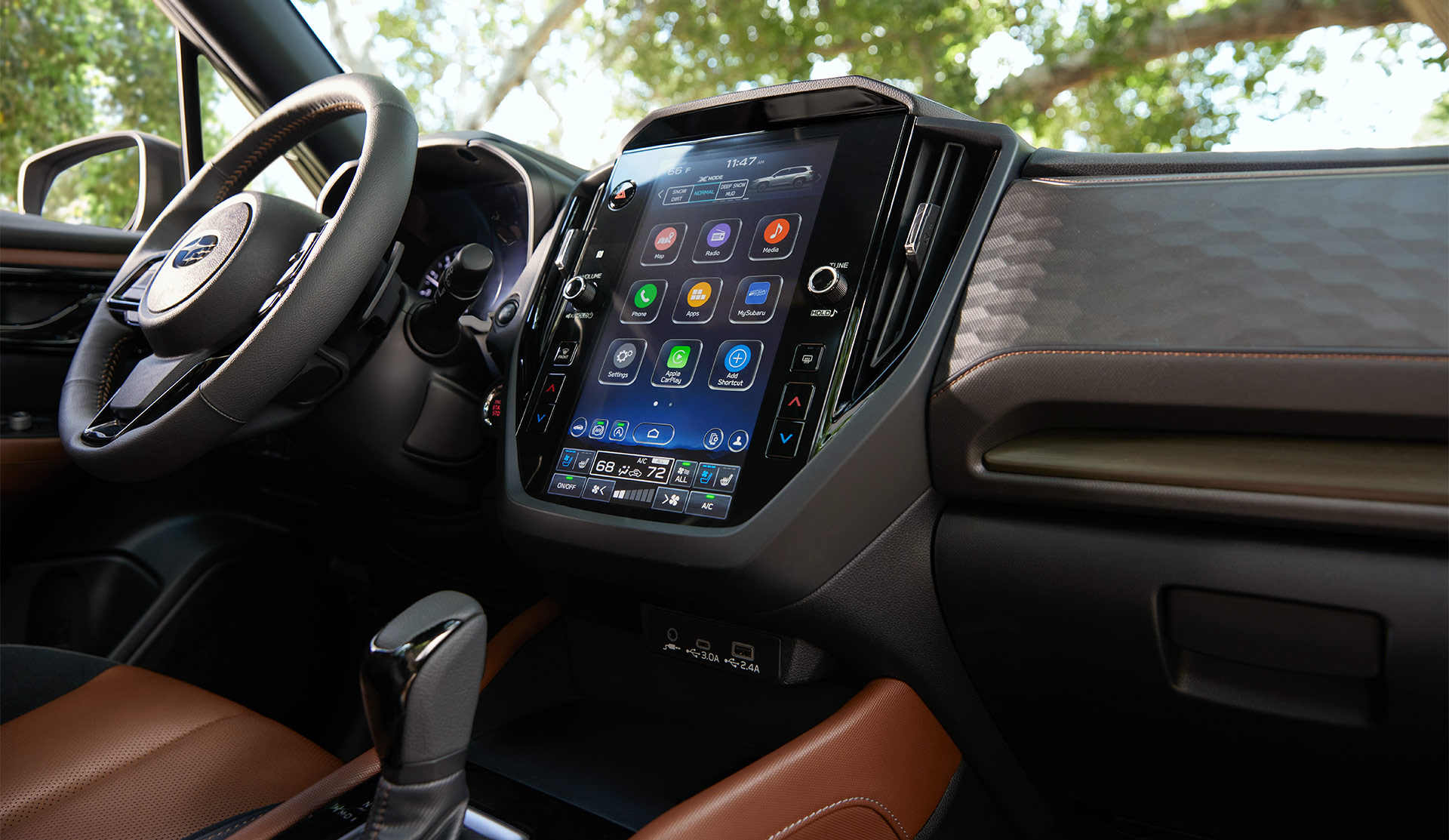 Interior shot of the 2025 Subaru Forester front dash.