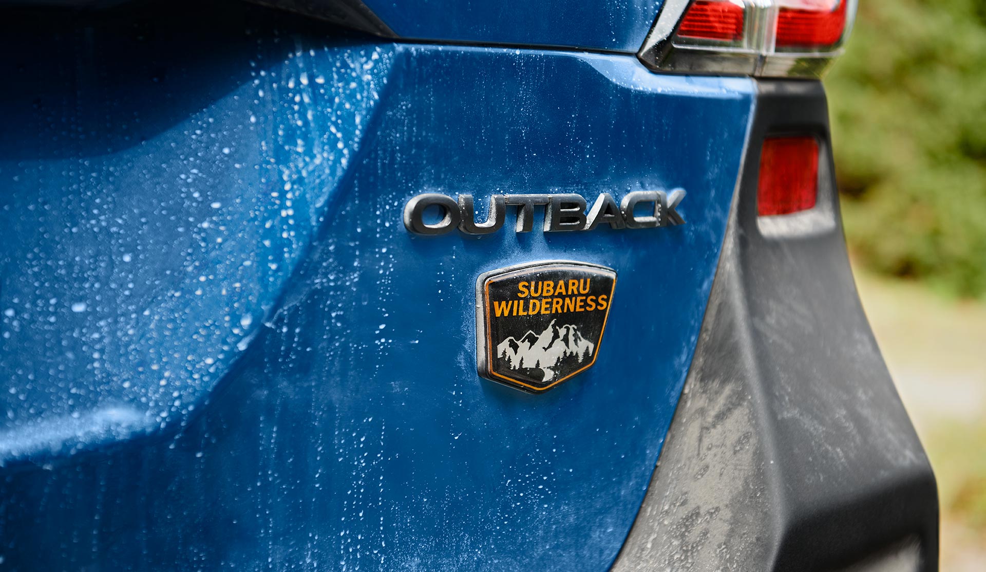 Close shot of 2024 Outback Wilderness rear badge.