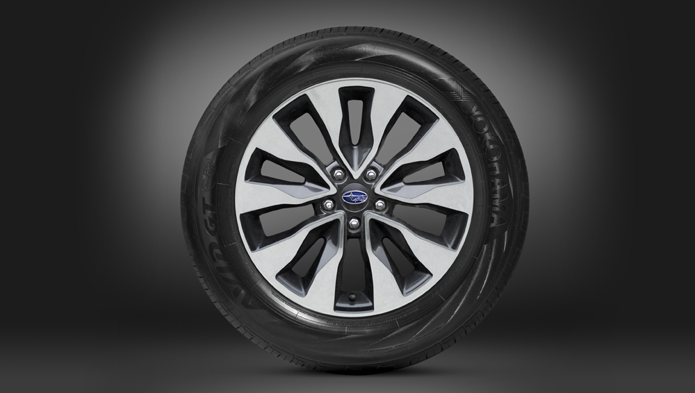 Closeup of an aluminum alloy wheel for the 2024 Outback.