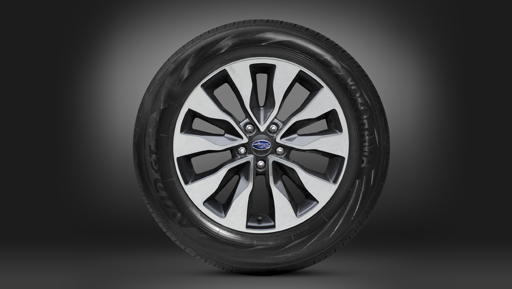 Closeup of an aluminum alloy wheel for the 2025 Outback.