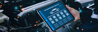 A vehicle diagnostic view on a tablet.