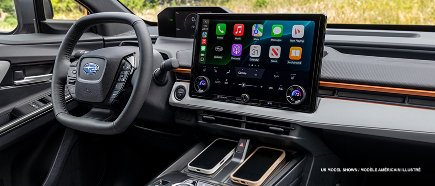 2025 Subaru Uncharted interior showing the front dash, infotainment screen and centre console.