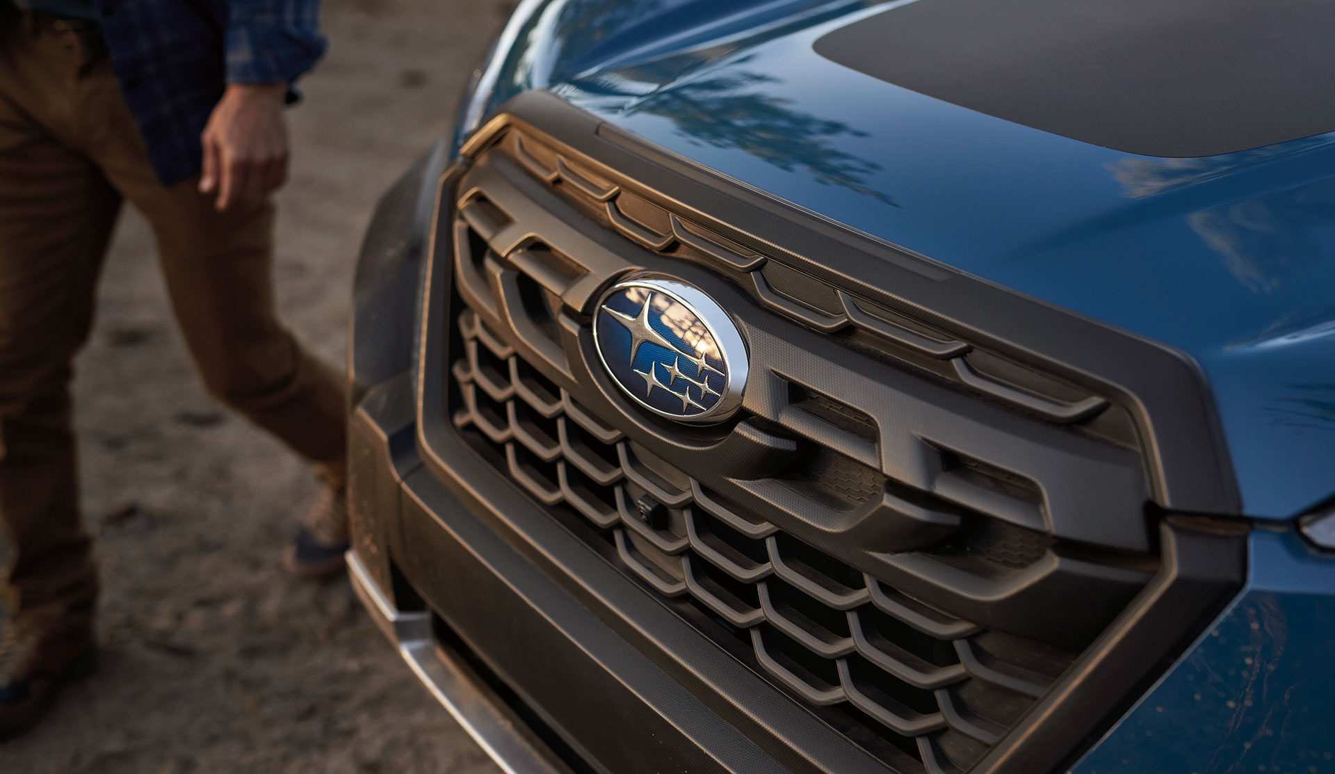 Closeup shot of the front grille of the 2023 Forester Wilderness