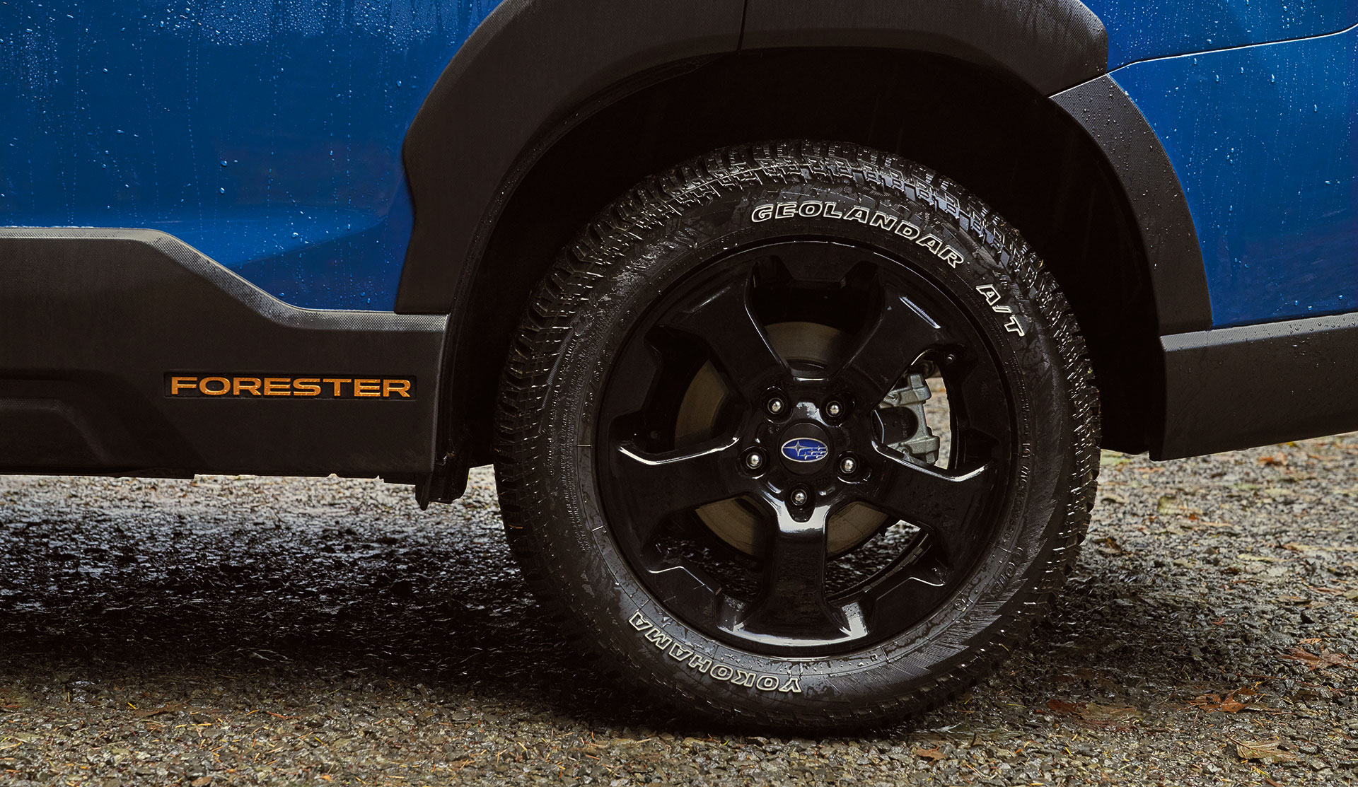 Closeup shot of the Foreester Wilderness black painted wheel.